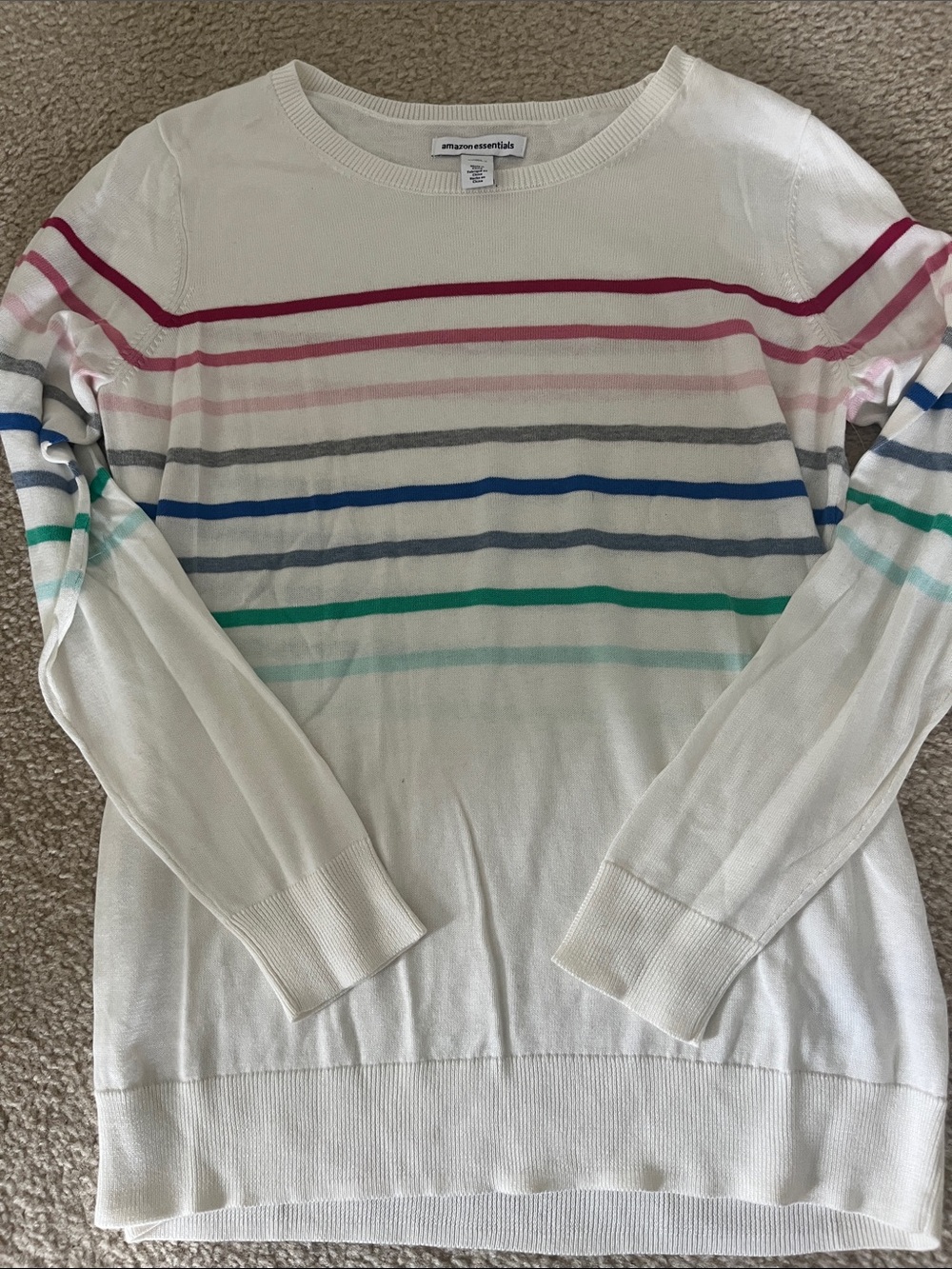 Amazon Essentials Cream Lightweight Sweater with Multicolor Stripes